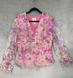 Y2k Ice BabyDoll Top Floral sheer Sz XL Cottage Fairy Flaws - Picture 1 of 17