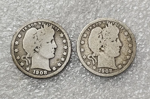 1908 P 1908 D Barber Liberty Head Quarters Lot U.S Silver Coins Cover