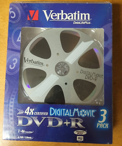 NEW Factory Sealed Verbatim 3 Pack DVD+ Recordable 4.7GB/Go 120 Min. 1x-4x Speed