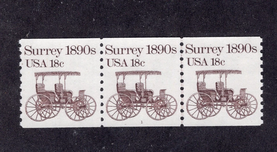 1981 18 cent Surrey Plate number coil Strip of 3, #1, Scott #1907, NH - Image 1 of 1