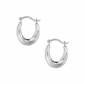 10K White Gold Oval Hoops Hoop Earrings 14mm - Picture 1 of 4