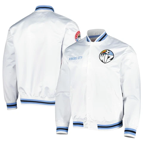 Men's Mitchell & Ness  White Sporting Kansas City City Full-Snap Satin Jacket Cover