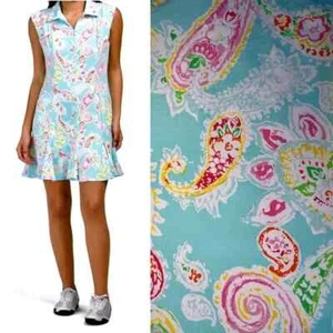 IBKUL Sleeveless 1/4 Zip Polo Dress Sharon Paisley Light Blue GOLF/TENNIS XL - Picture 1 of 5