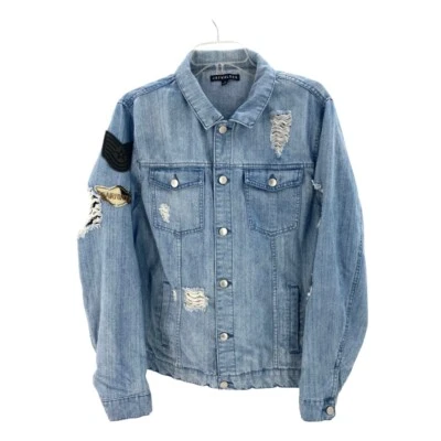 Jay Walker Distressed Denim Jacket Customized With Patches Womens Large - Image 1 of 4