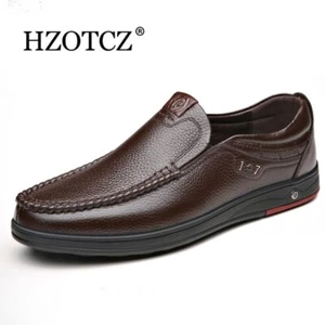 Leather Shoes Men Loafers Slip on Business Casual Leather Classic Soft Flats - Picture 1 of 26