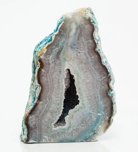 Agate Geode Cut Base Half Slab Slice Teal Crystal Quartz Decor XL 6.23 lb H2183 - Picture 1 of 12