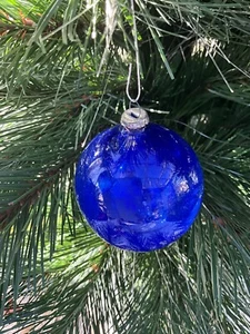 Vintage Christmas Cobalt Blue Mercury Glass Round Ornament Japan - Picture 1 of 5