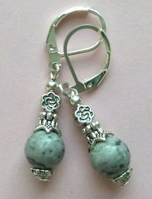 Brinco gota JASPE CINZA SP LEVERBACK artesanal XGE - Imagem 1 de 4