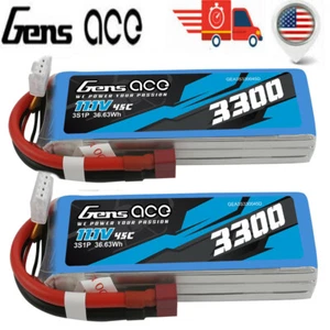 2X Gens Ace 3300mAh 45C 11.1V 3S Lipo Battery T Plug For RC Helicopter plane New - Picture 1 of 6