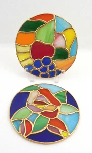 2 Stained – Slag Glass Sun-catchers Colorful Fruits & Flower 4” Diameter - Imagen 1 de 7