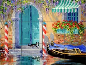 Mural de cerámica arte mediterráneo Mikki Senkarik salpicadero de azulejos Venecia MSA312 - Imagen 1 de 2