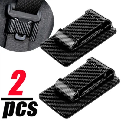 2x Black Carbon Fiber Car Seat Belt Stabilizer Limiter Auto Interior Accessories - Image 1 of 4
