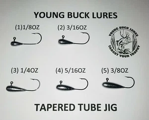 YOUNG BUCK LURES Tapered Tube Jig 6 Größen 5 Stk. crappie bass bluegill jigs - Bild 1 von 1