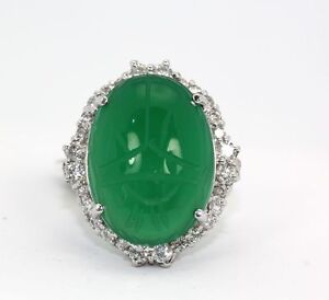  VINTAGE 17.80cts SCARAB HANDMADE COCKTAIL CHRYSOPHASE RING 18K size7 WHITE GOLD