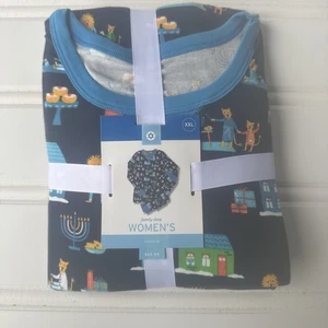 Damen Chanukka Löwen Print passendes Familien Pyjama Set - Navy Größe XXL - Bild 1 von 3