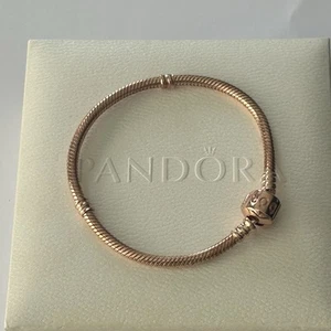 Pandora S925 Clásico Oro Rosa Cuadrado Cierre de Cuentas Serpiente Cadena Dije Pulsera 19cm - Imagen 1 de 2