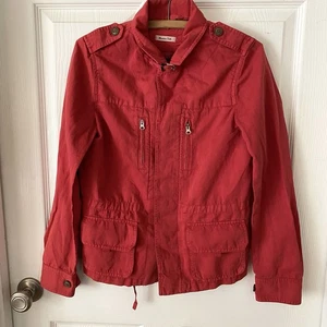 Vintage Massimo Dutti Cotton Linen Moto Jacket Bomber Red Women’s Small - Bild 1 von 16