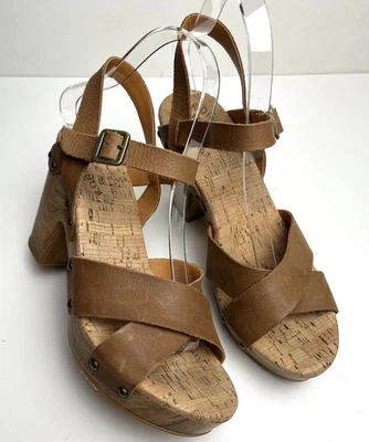 Kork-Ease Drew Leather Cross Banded Platform Brown Retro Style Sandals Size 8 - Image 1 of 4