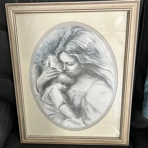 Vtg “Mother And Child” Nicely Wood Beige & Brown Frame By Marylin Zapp - Picture 1 of 5