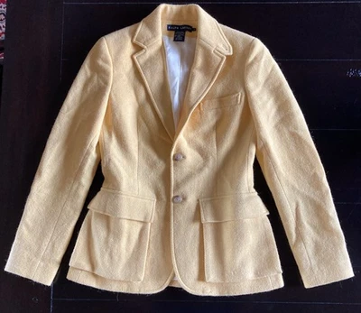 Blazer Holidays Ralph Lauren Etiqueta Azul Amarillo Mujer 6 Italia Lana Codo Parche Foto 1 de 4