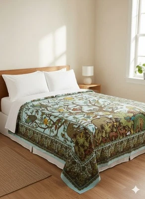 India Arte Árbol de la Vida Colcha Tapiz Individual Kantha Selva Safari Boho Foto 1 de 4