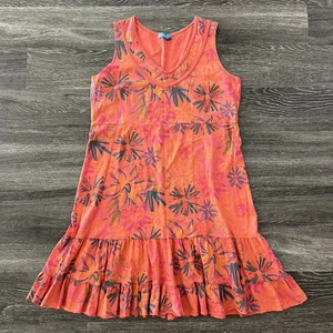 Fresh Produce Orange Floral Tiered Ruffled Sleeveless Dress Womens Size XL Beach - Picture 1 of 11