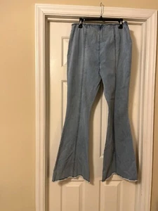 No Bo Flare Leg LT Wash Jeans Elastic Waist Dark Blue Overstitch Sz XXL (19) NWT - Picture 1 of 2