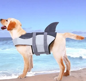 Dog Life Jacket Gray with Shark Fin Adjustable Flotation Vests Size LARGE - VGUC - Picture 1 of 11