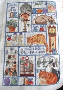 CAT COUNTED CROSS STITCH EMBROIDERY, 15.5"X8.5" (CLOTH: 19"X13"), HAND MADE, NEW - Picture 1 of 9