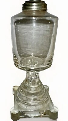 Antigua lámpara de aceite de ballena sin soplado y prensado encaje vidrio collar de peltre 1840 1860 Foto 1 de 4