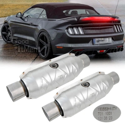 Pair 2.5" Catalytic Converters EPA w/ Heat Shield 15" Long For Ford Mustang GT - Image 1 of 4