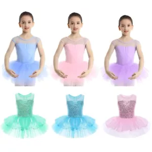 Girls Ballet Dance Tutu Dress Tiered Leotard Skirt Ballerina Dancewear Costumes - Picture 1 of 46