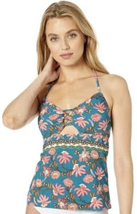 Nanette Lepore Womens Swimwear Polynesian Floral Tankini Swim Top Blue 12 - Picture 1 of 3