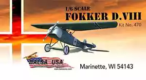 Kit aereo legno balsa Balsa USA scala 1/6 Fokker D-VIII telecomando balsa #470 - Foto 1 di 2