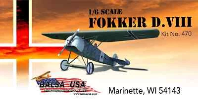 Balsa USA 1/6 Scale Fokker D-VIII Remote Control Balsa Wood Airplane Kit #470 - Image 1 of 2
