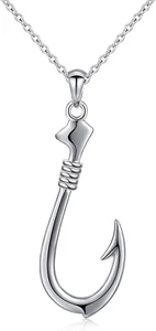 925 Sterling Silver Hawaii Fishing Fish Hook Pendant Necklace for Women Girls - Picture 1 of 8