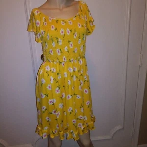 zunie yellow gold flower knit smocked sun dress L - Picture 1 of 2