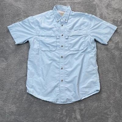 LL Bean Shirt Mens Medium Blue Fishing Mesh Pockets Button Down Hiking Quick Dry - Image 1 of 4