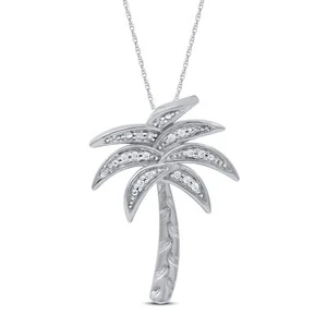 S925 Sterling Silver 0.05Ct TDW Diamond Palm Tree Pendant Necklace - Picture 1 of 6