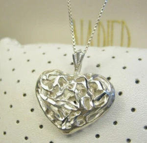 Modern Sterling Silver Abstract Rough Diamond Cut Love Heart Box Chain Necklace  - Picture 1 of 8