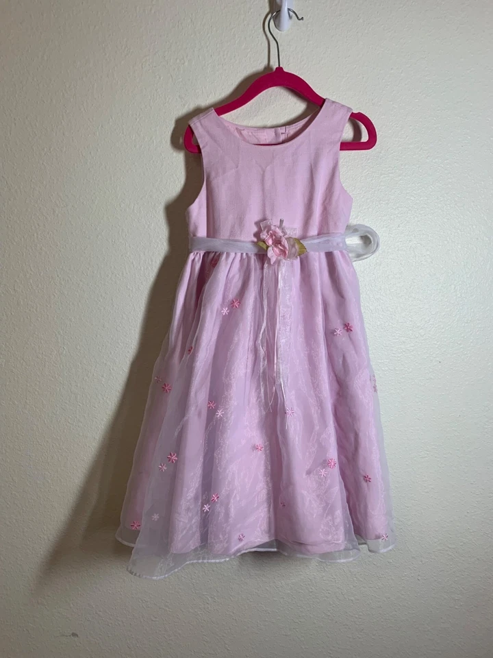 Винтажный зеленый собаки с подкладкой платье девочек размер 5 цветочный розовый Spring - Изображение 1 из 4