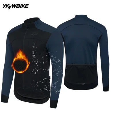 YKYWBIKE Men Cycling Jacket Winter Thermal Fleece Bicycle Tops Waterproof  0°C - Image 1 of 4
