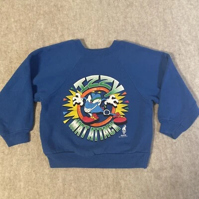 VTG 1996 Olympics Izzy Mat Attack Kids 5-6 Blue Crewneck Sweatshirt - Image 1 of 4