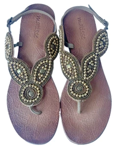 Matisse Boerne Sandal Beaded Leather Flats Gold Bronze Jewels Beads Size 7 - Picture 1 of 7