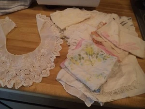 19 Vintage Used Handkerchiefs & collar, embroidery work on collar & some hankies - Picture 1 of 24