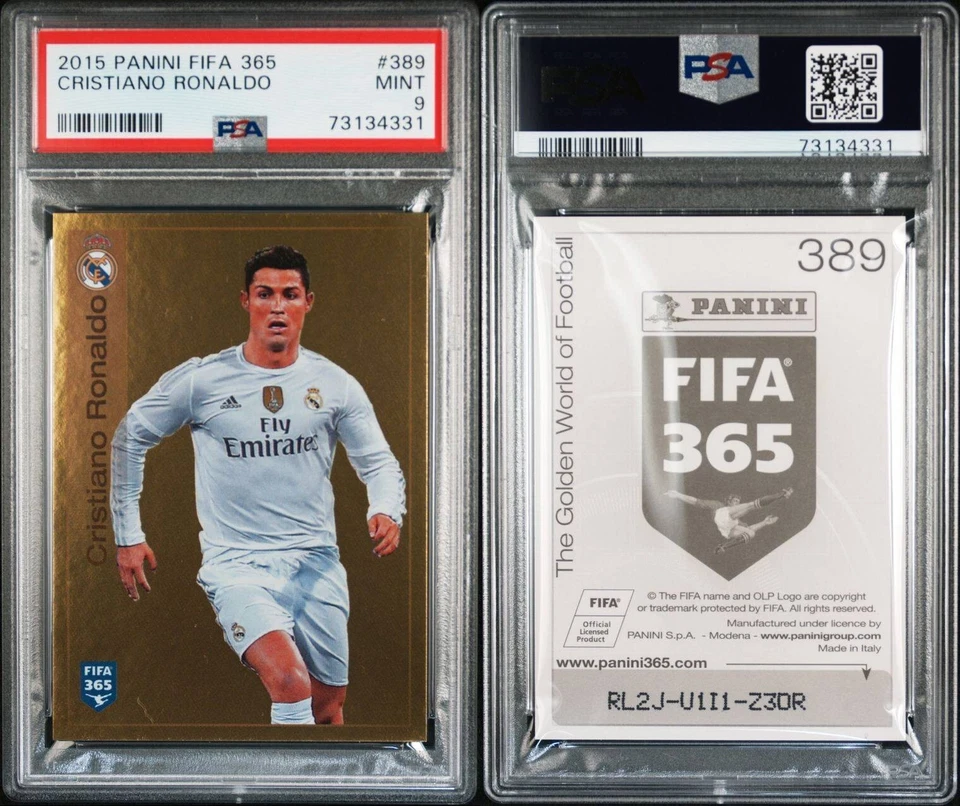 2015 Panini FIFA 365 #389 GOLD FOIL Cristiano Ronaldo PSA 9 MINT - Image 1 of 1