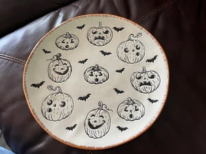 Eli + Ana FALL BATS  & PUMPKIN Ceramic 11.25 in  Dinner Plate - NEW - Picture 1 of 2