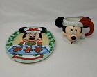Disney Mickey & Minnie Mouse Cookies For Santa Serving Dish Set With Mug Vintage