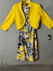 Jessica Howard Womens Dress Sweater 12 Belt Yellow Black NOS - Picture 1 of 23