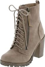 Soda Malia Boots Women's Brown Low Faux Leather Chunky Heel Ankle Booties